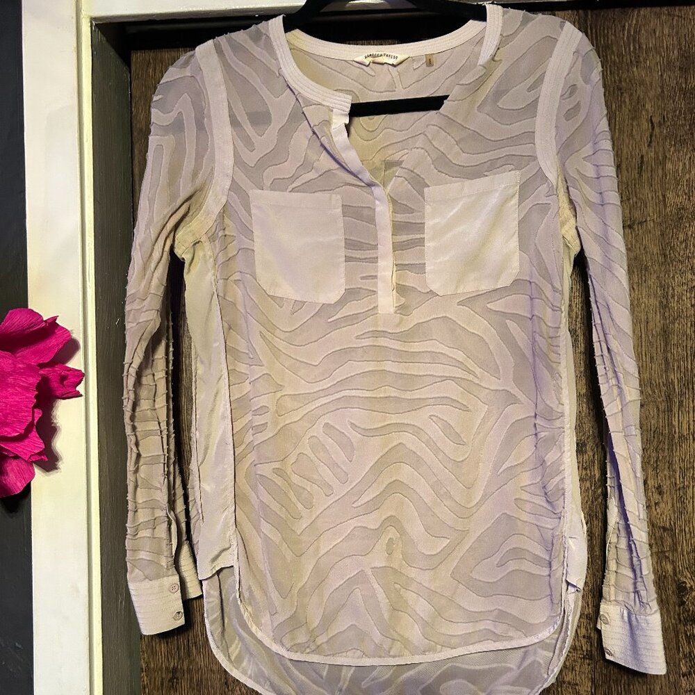 Rebecca Taylor Blouse Tiger Print Overlay Sheer Designer Top Size 6 Animal